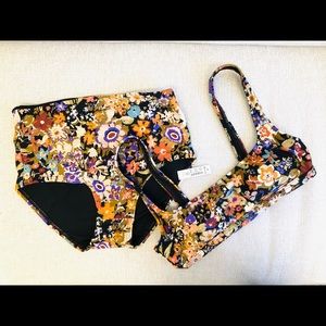 Madewell Second Wave Wildgarden Bikini Top & Bottom. Retro Floral Medium Swim